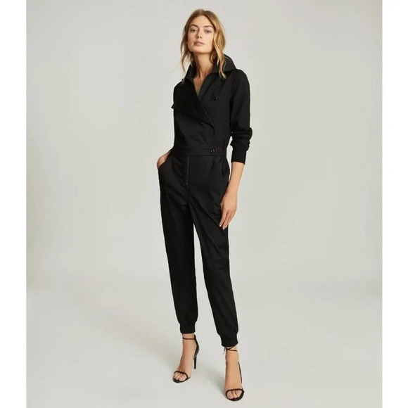 Reiss Ellis Utility Black Cotton Jumpsuit NWT Size 4 - Picture 1 of 8